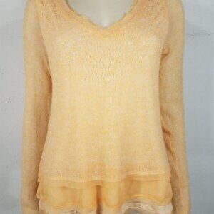Knitted & Knotted light orange lined ruffled sweater blouse ladies Medium